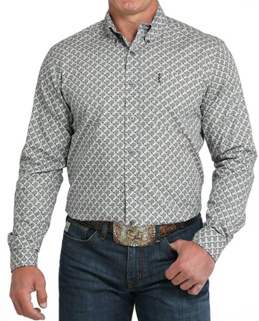 NEW CINCH men's modern fit long sleeve western button shirt in grey